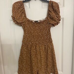 Streetwear Society Tan and White Smocked Romper